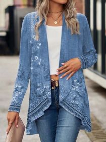 Shawl Small Suit Cardigan Outer Wear Ethnic Style (Option: Blue-L)