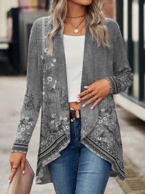 Shawl Small Suit Cardigan Outer Wear Ethnic Style (Option: Gray-L)
